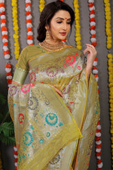 Regal Silver Zari Worked Vivid Yellow Heavy Banarasi Saree